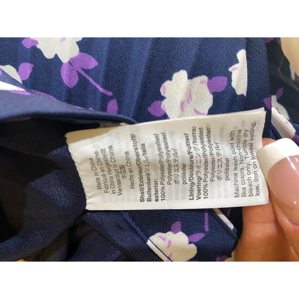 J.Crew Navy Blue Floral Pleated Midi Skirt Petite 4P Purple White Flowers A-Line - Picture 8 of 10